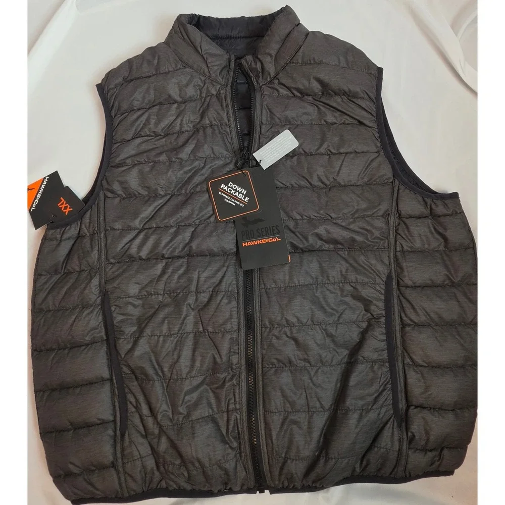 Hawke & Co Pro Series Reversible Down Packable Vest XXL Gray Black NWT